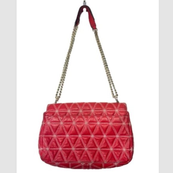 Michael Kors Sloan Quilted Stud red leather white Clutch Shoulder bag chain link - Picture 5 of 13